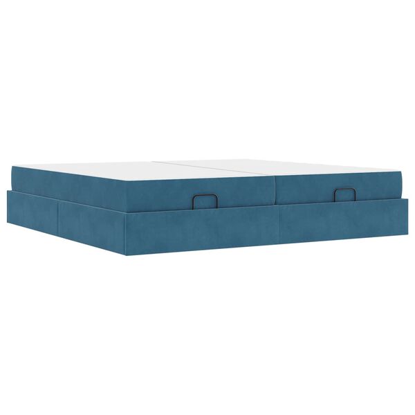 vidaXL Estrutura de cama com colch&atilde;o com colch&atilde;o 2 pcs Azul Veludo