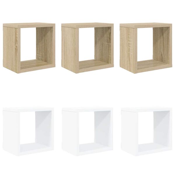 vidaXL Prateleiras parede forma de cubo 6 pcs 22x15x22cm branco/sonoma