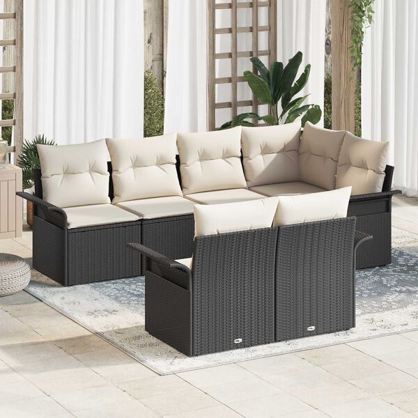 vidaXL Conjunto de Sof&aacute; de Jardim com almofada 7 pcs Preto vime PE