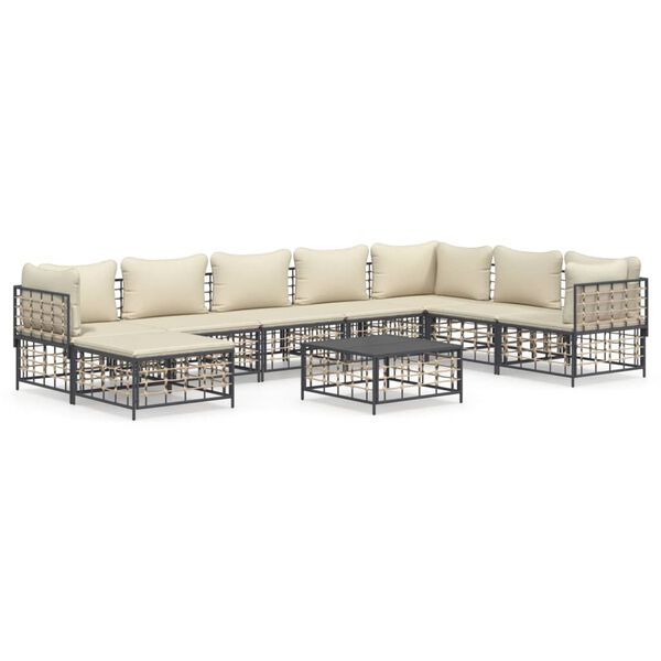 vidaXL 9 pcs conjunto lounge de jardim c/ almofadões vime PE antracite