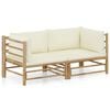 vidaXL 2 pcs conjunto lounge de jardim bambu c/ almofad&otilde;es branco nata