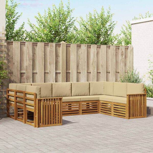 vidaXL Conjunto de Sof&aacute; Sectional com almofada 9 pcs Natural e Bege