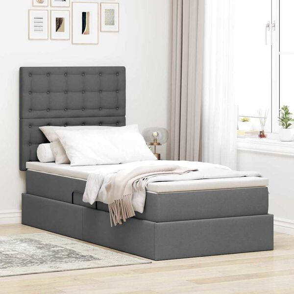 vidaXL Cama com arruma&ccedil;&atilde;o e colch&atilde;o Cinza Escuro 100 x 200 cm