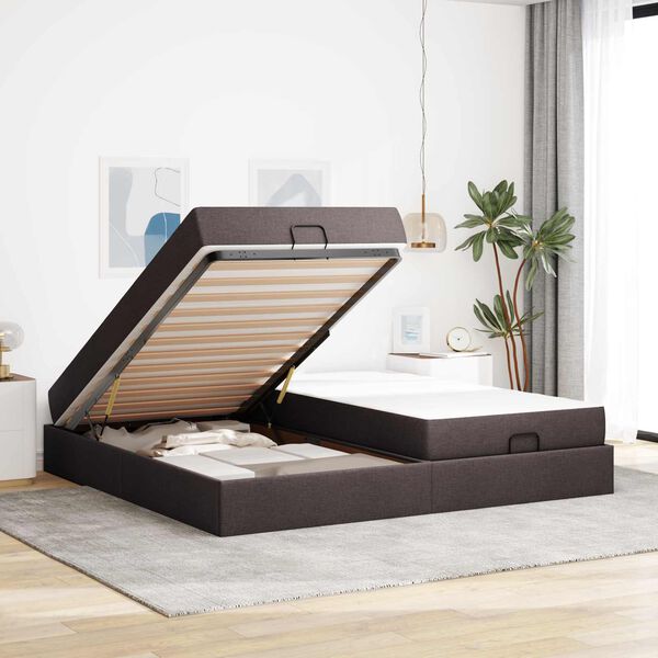 vidaXL Estrutura de cama com colch&atilde;o 2 pcs Bronzeado tecido
