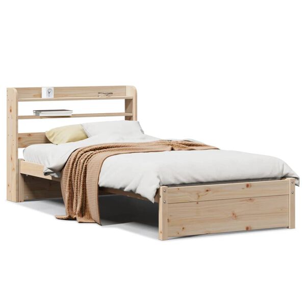 vidaXL Estrutura de cama com cabeceira 75x190 cm pinho maci&ccedil;o