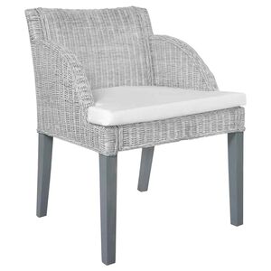 vidaXL Cadeira de jantar com almofad&atilde;o vime natural cinzento