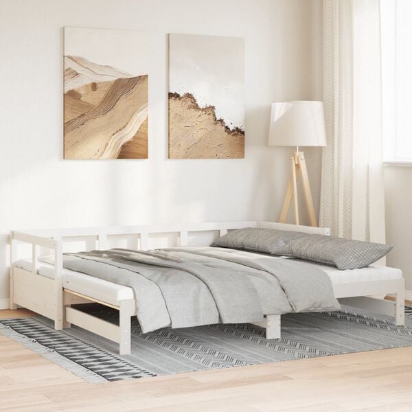 vidaXL Sof&aacute;-cama c/ gavet&atilde;o e colch&otilde;es 90x190 cm pinho maci&ccedil;o branco