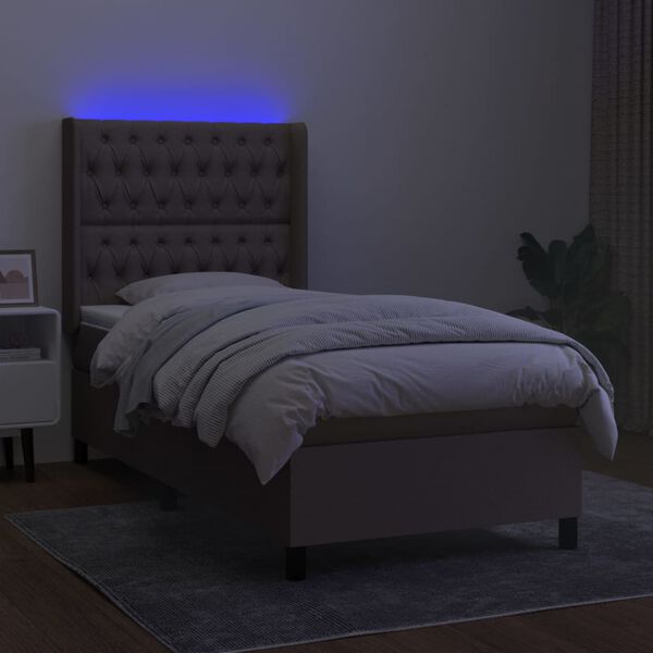 vidaXL Cama box spring colch&atilde;o/LED 100x200cm tecido cinza-acastanhado