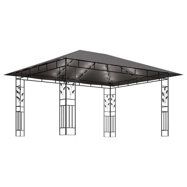vidaXL Gazebo c/ mosquiteiro e cordões luzes LED 4x3x2,73m antracite