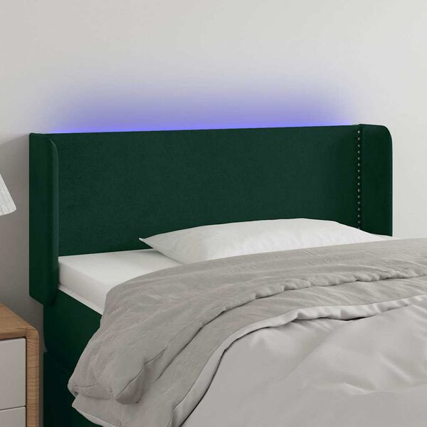 vidaXL Cabeceira cama c/ luzes LED veludo 83x16x78/88 cm verde-escuro