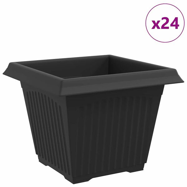 vidaXL Vaso Quadrado para Flores 24 pcs Preto 28,5 x 28,5 x 22 cm