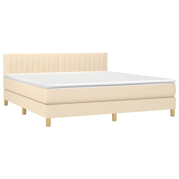 vidaXL Cama box spring c/ colch&atilde;o e LED 180x200 cm tecido cor creme