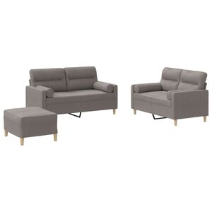 vidaXL 3 pcs conjunto de sof&aacute;s com almofadas tecido cinza-acastanhado