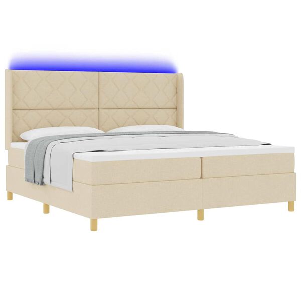 vidaXL Cama Box com colch&atilde;o com cabeceira Creme 200 x 200 cm tecido