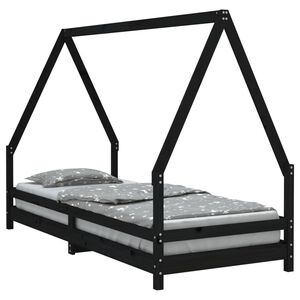 vidaXL Estrutura de cama infantil 90x200 cm pinho maci&ccedil;o preto