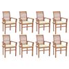vidaXL Cadeiras de jantar 8 pcs c/ almofad&otilde;es creme teca maci&ccedil;a