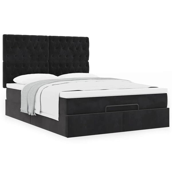 vidaXL Estrutura de cama otomana com colch&otilde;es 140x200 cm veludo preto