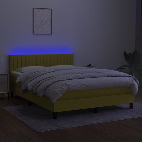 vidaXL Cama box spring c/ colch&atilde;o e LED 140x190 cm tecido azul