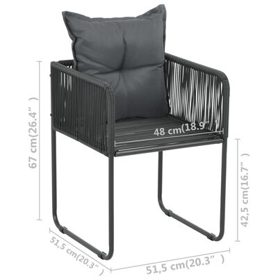 vidaXL Cadeiras de exterior 6 pcs c/ almofadões vime PE preto