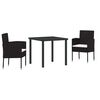 vidaXL Conjunto de Jantar para Jardim 3 unid. Preto vime PE