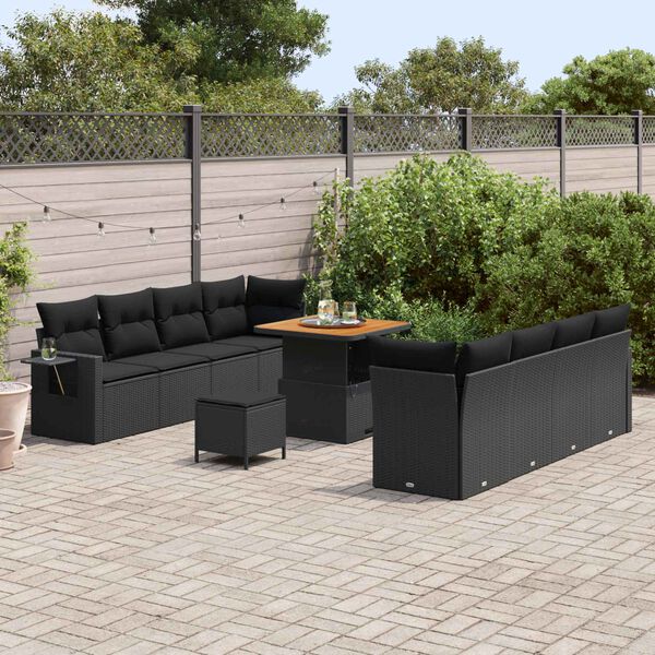 vidaXL Conjunto de Sof&aacute; de Jardim com almofada 11 pcs Preto vime PE