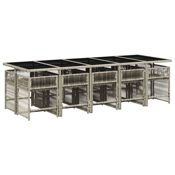 vidaXL 11 pcs conjunto jantar p/ jardim c/ almofad&otilde;es vime PE cinzento