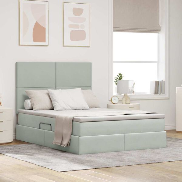 vidaXL Cama com arruma&ccedil;&atilde;o e colch&atilde;o Cinzento-claro 140 x 200 cm Veludo