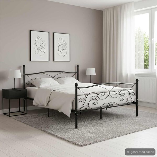 vidaXL Estrutura de cama com estrado de ripas 200x200 cm metal preto