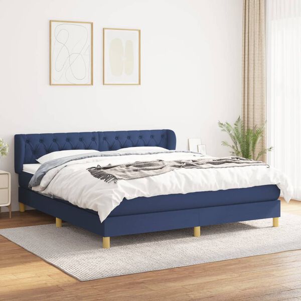 vidaXL Cama com molas/colch&atilde;o 160x200 cm tecido azul