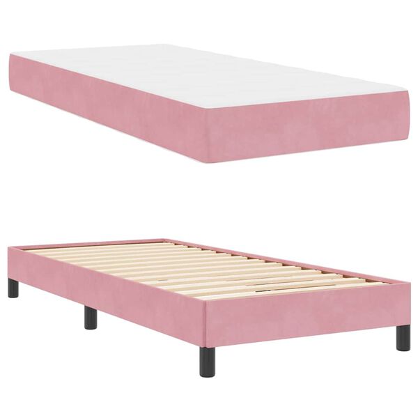 vidaXL Cama Box com colch&atilde;o Rosa 90 x 220 cm tecido