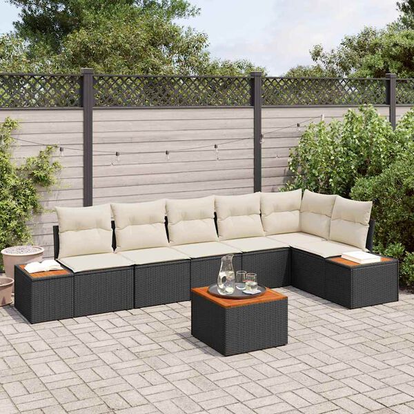 vidaXL Conjunto de Sof&aacute; de Jardim 7 pcs Preto Rattan Sint&eacute;tico
