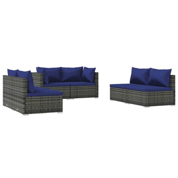 vidaXL 6 pcs conjunto lounge de jardim c/ almofad&otilde;es vime PE cinza