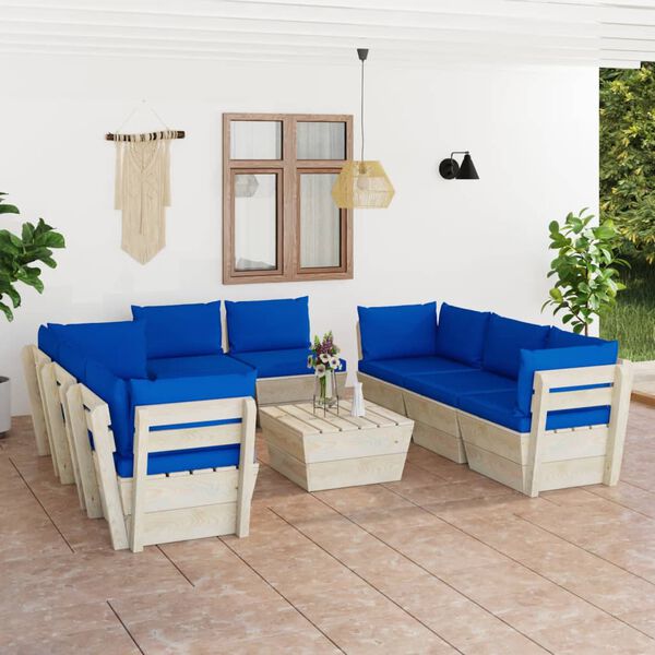 vidaXL 9 pcs conjunto lounge de paletes + almofad&otilde;es madeira de abeto