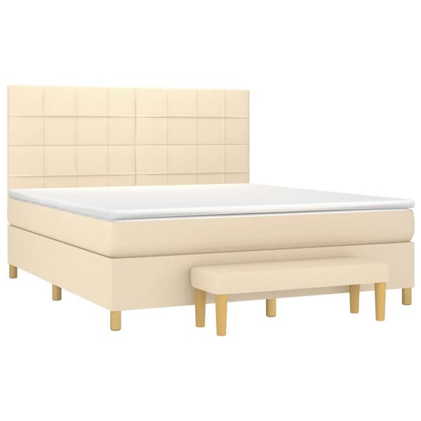 vidaXL Cama com molas/colch&atilde;o 160x200 cm tecido cor creme