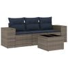 vidaXL Conjunto de sof&aacute; de jardim com 4 pe&ccedil;as e almofadas em rattan sint&eacute;tico cinza