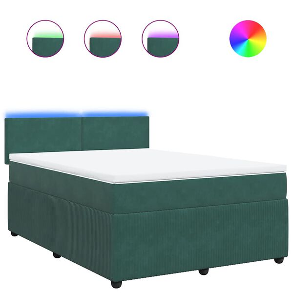 vidaXL Cama com molas/colch&atilde;o 140x200 cm veludo verde-escuro
