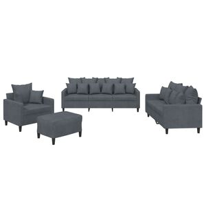 vidaXL 4 pcs conjunto de sof&aacute;s com almofad&otilde;es veludo cinzento-escuro
