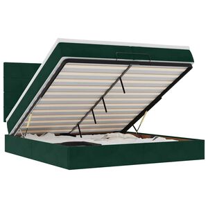 vidaXL Estrutura de cama otomana com colch&atilde;o verde escuro Veludo