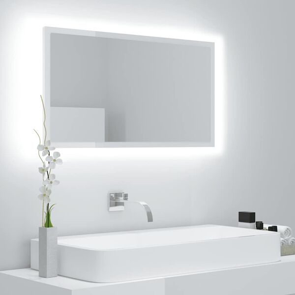 vidaXL Espelho casa banho c/ LED 80x8,5x37cm acr&iacute;lico branco brilhante