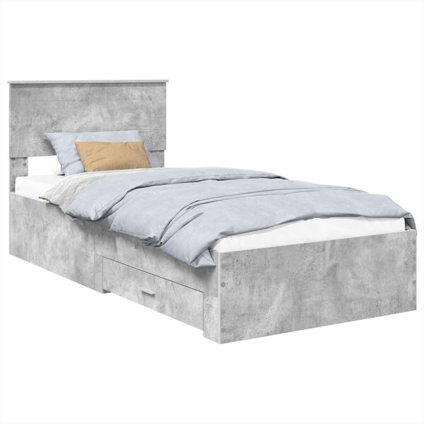 vidaXL Estrutura da Cama com gaveta Cinza Concreto e Prata 75 x 190 cm