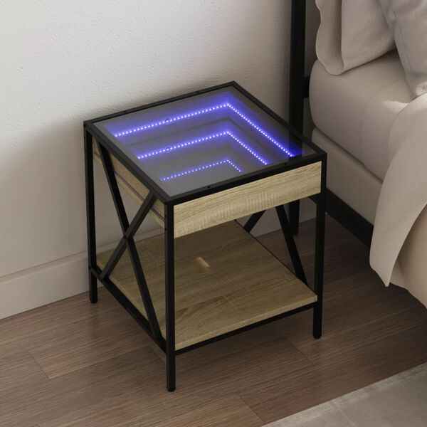 vidaXL Mesa de cabeceira c/ LED Infinity 40x40x49 cm carvalho sonoma