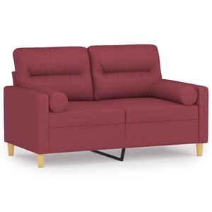 vidaXL Sof&aacute; 2 lug. + almofadas decorativas 120cm tecido vermelho tinto