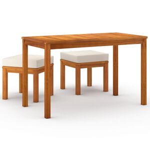 vidaXL 3 pcs conjunto de jantar p/ jardim c/ almofad&otilde;es ac&aacute;cia maci&ccedil;a