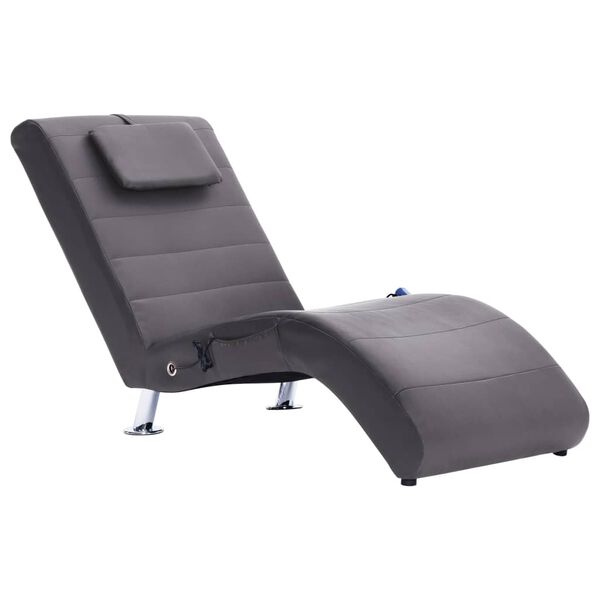 vidaXL Chaise longue de massagem c/ almofada couro artificial cinzento