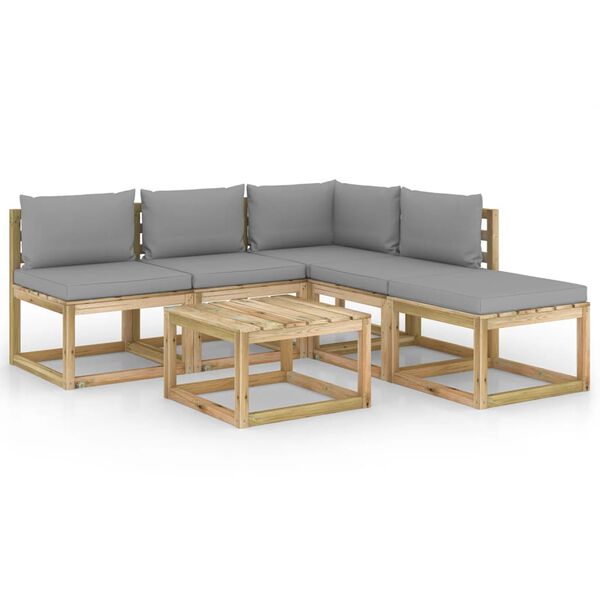 vidaXL 6 pcs conjunto lounge de jardim c/ almofad&otilde;es cinzentos