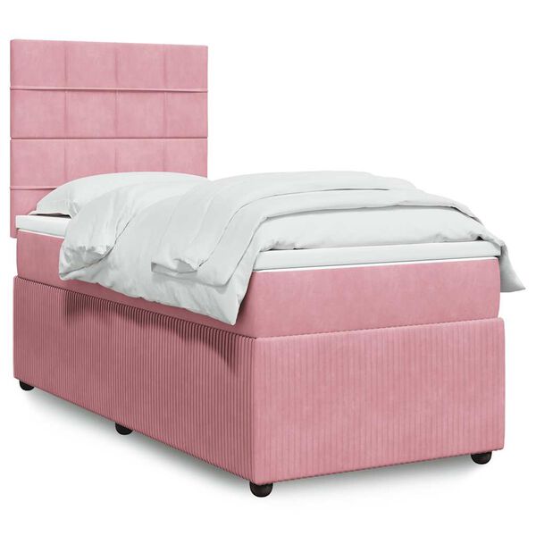 vidaXL Cama com molas/colch&atilde;o 100x200 cm veludo rosa