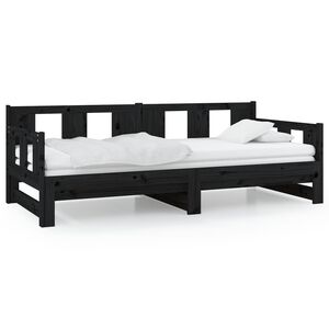 vidaXL Sof&aacute;-cama de puxar pinho maci&ccedil;o preto 2x(80x200) cm