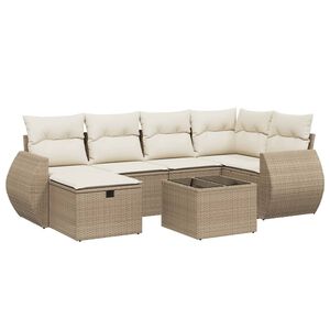vidaXL 7 pcs conjunto de sof&aacute;s p/ jardim com almofad&otilde;es vime PE bege