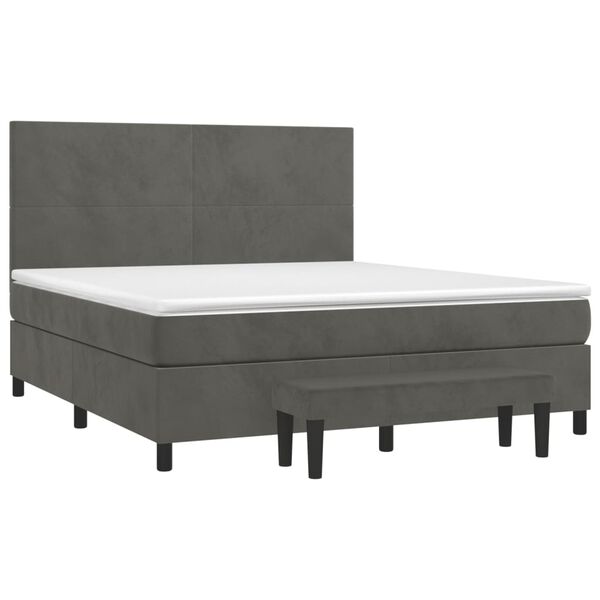 vidaXL Cama com molas/colch&atilde;o 160x200 cm veludo cinzento-escuro