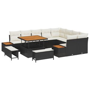 vidaXL Conjunto de Sof&aacute; de Jardim com almofada 12 pcs Preto e Creme